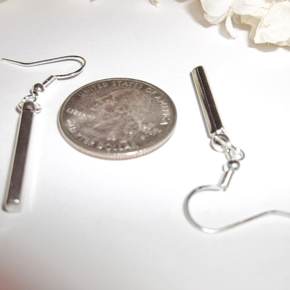 Simple Dark Silver Minimalist Dangle Earrings 3888 - Picture 3 of 5